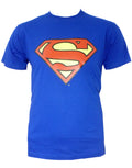 Superman classic symbol graphic on a blue adult t-shirt.