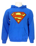 Superman classic logo graphic on a blue adult hoodie.