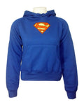 Supergirl classic small logo graphic on a blue women's hoodie.
