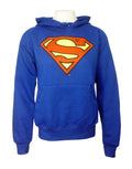 Supergirl classic logo graphic on a blue women's hoodie.
