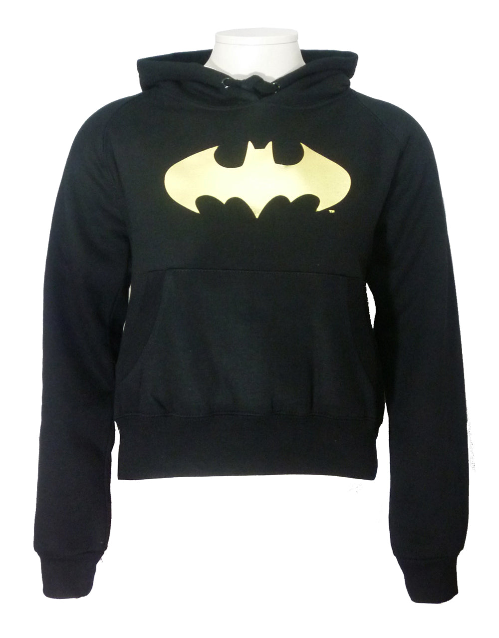 Batgirl foil logo graphic on a black women's hoodie.