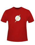 The Flash foil symbol graphic on a red adult t-shirt.