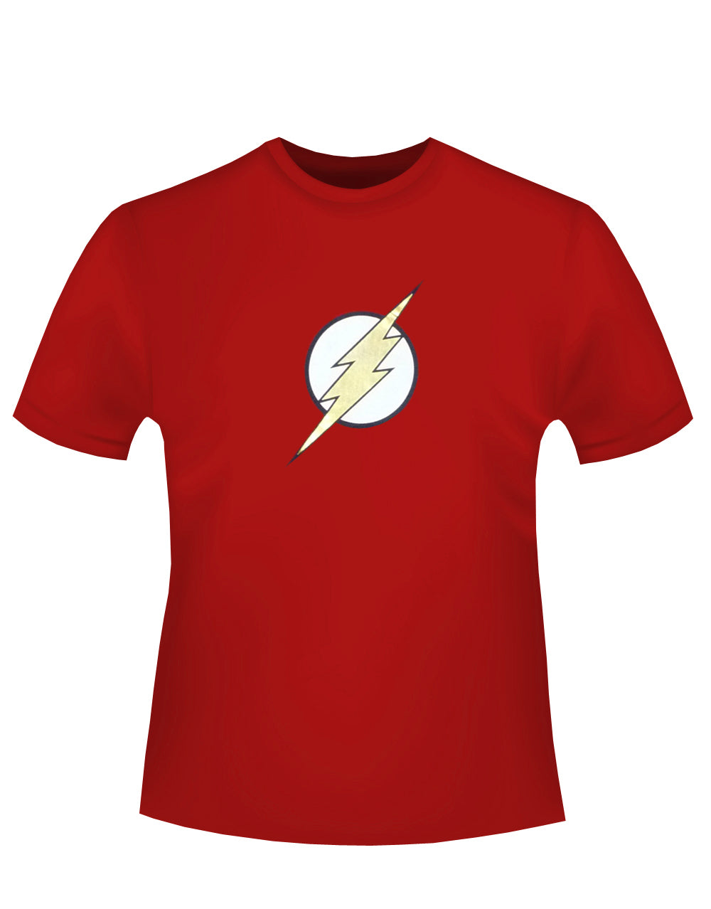 The Flash foil symbol graphic on a red adult t-shirt.