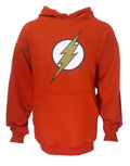 The Flash logo graphic on a red adult hoodie.