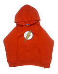 The Flash logo graphic on a red kids hoodie.