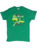 Green Lantern first flight graphic on a green adult t-shirt.