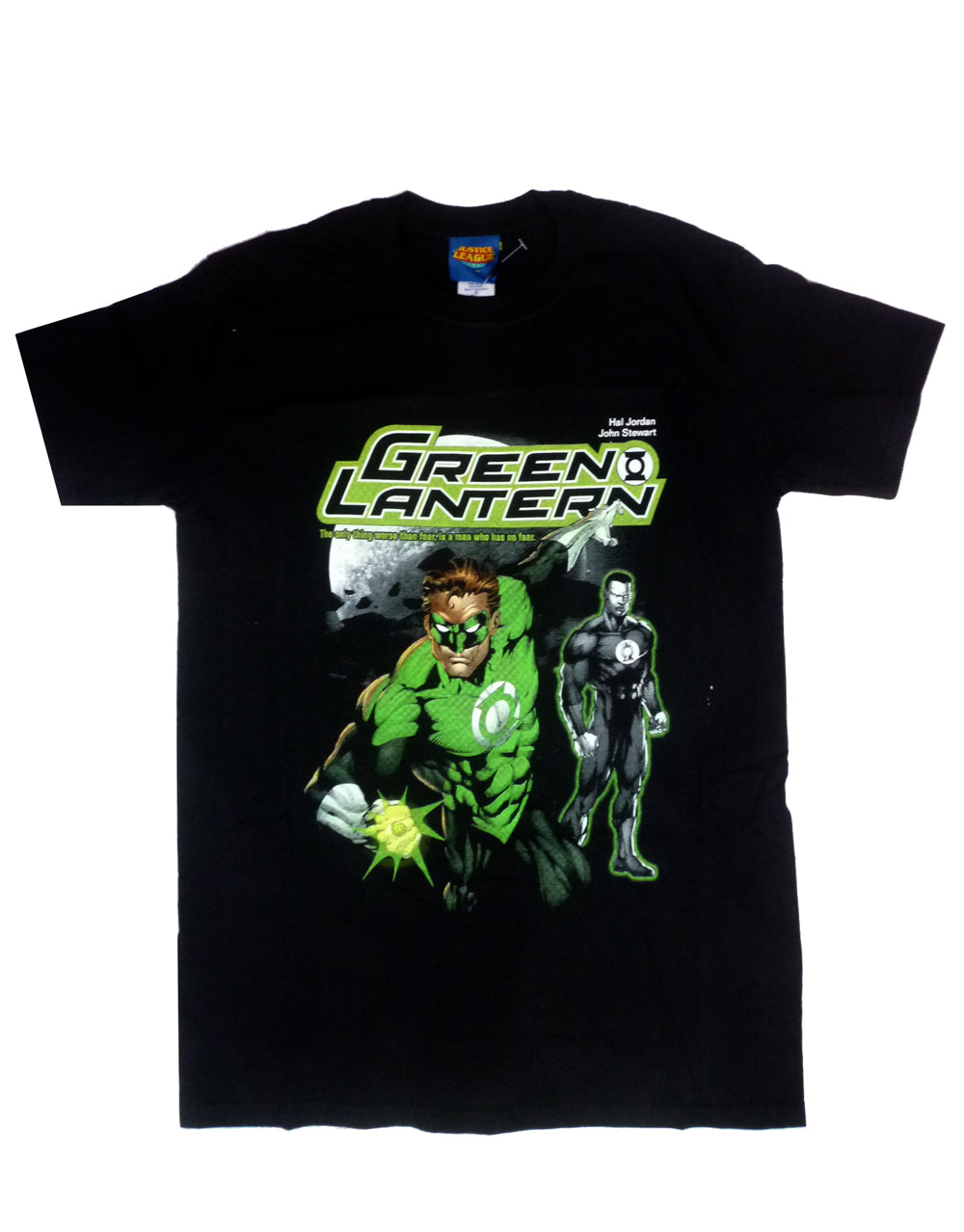 Green Lantern space corps graphic on a black adult t-shirt.