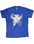 Superman wings graphic on a blue adult t-shirt.