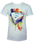 Superman symbol graphitti graphic on a white adult t-shirt.