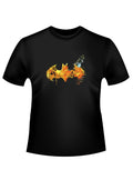 Batman saturated graphic on a black adult t-shirt.