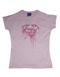 Supergirl graff graphic on a pink women's t-shirt.