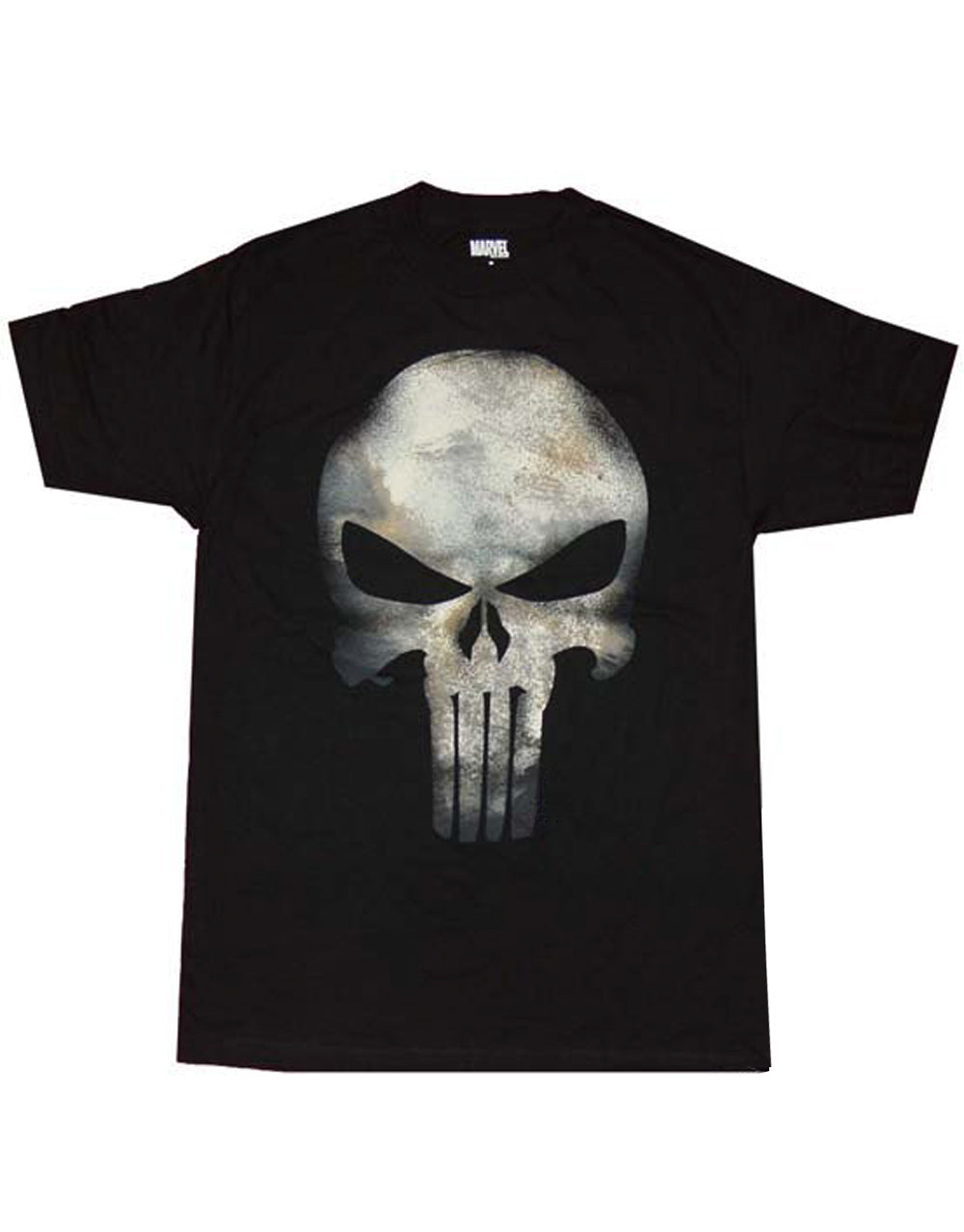 The Punisher no sweat graphic on a black adult t-shirt.