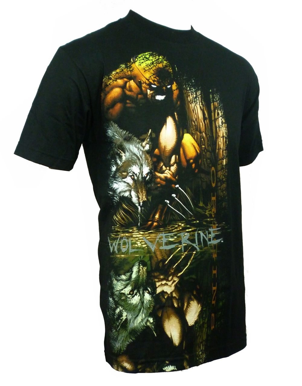 Wolverine x-men origins graphic on a black adult t-shirt.