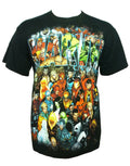 Marvel Avengers group shot graphic on a black adult t-shirt.
