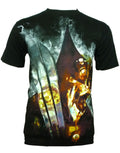 Marvel zombies Wolverine zombie face graphic on a black adult t-shirt.