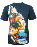 Marvel zombies Captain America Wolverine graphic on a navy blue adult t-shirt.