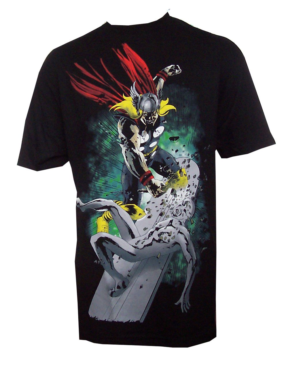 Thor Silver Surfer v Thor Marvel zombies graphic on a black adult t-shirt.