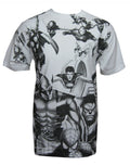 Marvel Avengers group sketch graphic on a white adult t-shirt.