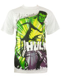 Hulk incredible stare glow graphic on a white adult t-shirt.