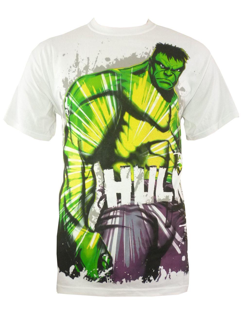 Hulk incredible stare glow graphic on a white adult t-shirt.