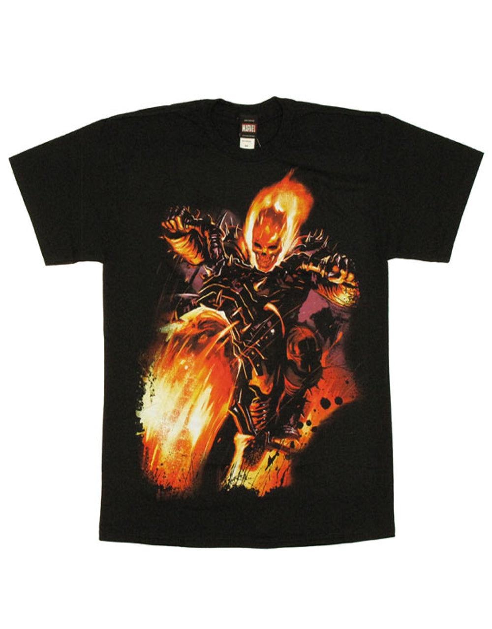 Ghost Rider fire freak graphic on a black adult t-shirt.