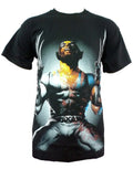 Wolverine x-men why me graphic on a black adult t-shirt.