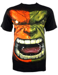 The Incredible Hulk angry face graphic on a black adult t-shirt.