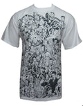 Iron Man Tony Starks graphic on a white adult t-shirt.