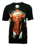 Iron Man Tony Stark graphic on a black adult t-shirt.