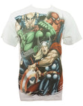 Marvel Avengers group thor block graphic on a white adult t-shirt.