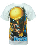 Wolverine x-men grill graphic on a white adult t-shirt.