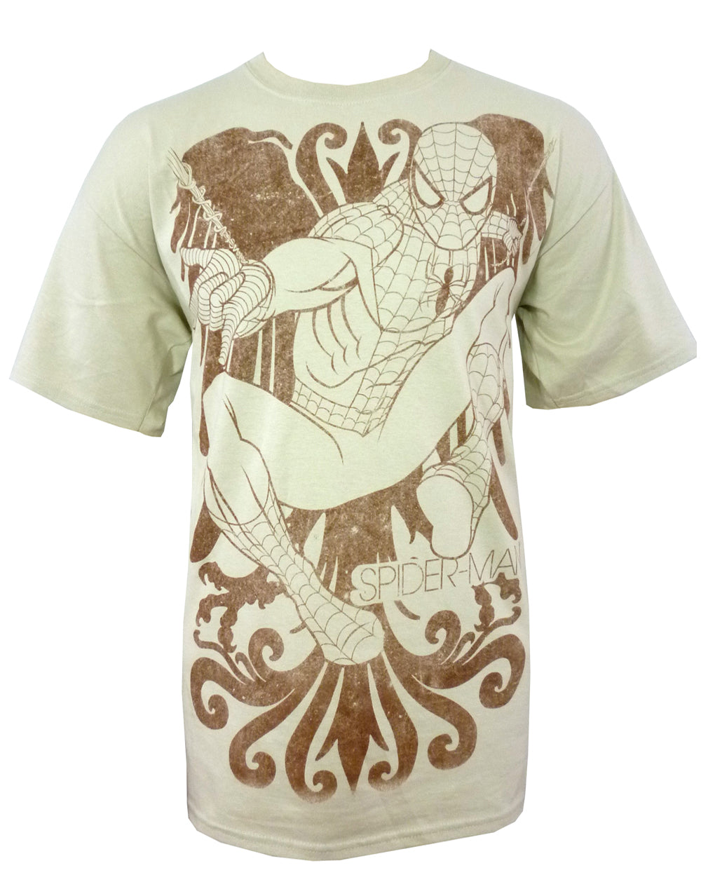 Spider-Man floral spider graphic on a white adult t-shirt.