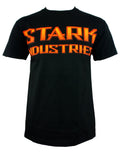 Iron Man Stark Industries graphic on a black adult t-shirt.
