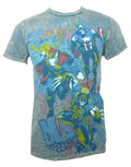 Marvel Avengers comics artistic graphic on a blue adult t-shirt.