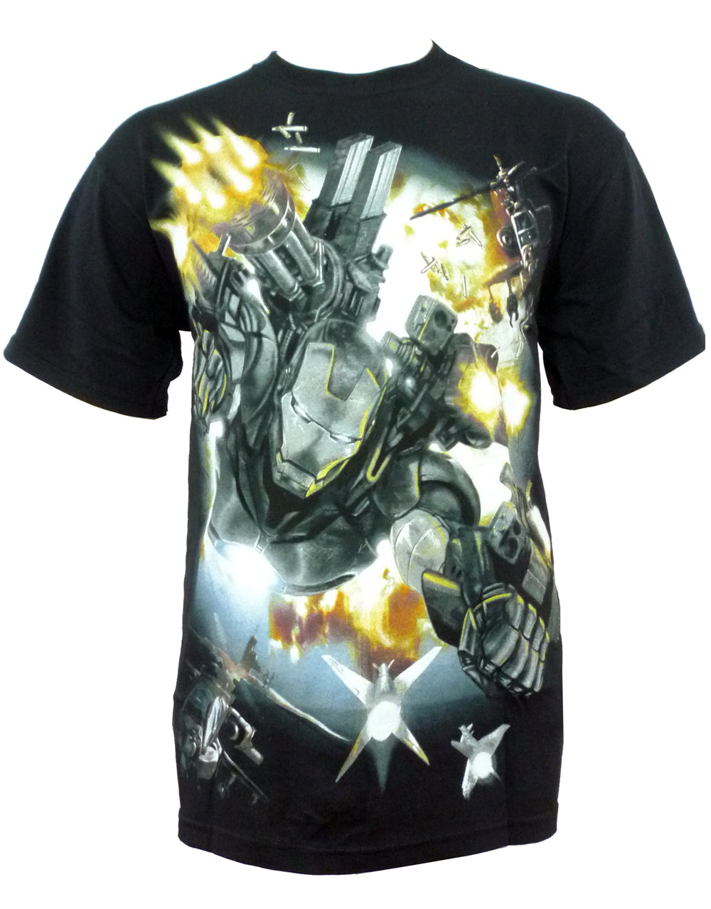 Iron Man full metal jacket graphic on a black adult t-shirt.