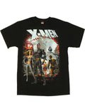 X-Men fallen walls graphic on a black adult t-shirt.