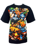 Marvel Avengers most wanted graphic on a black adult t-shirt.