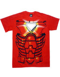 Iron Man costume jumbo graphic on a red adult t-shirt.