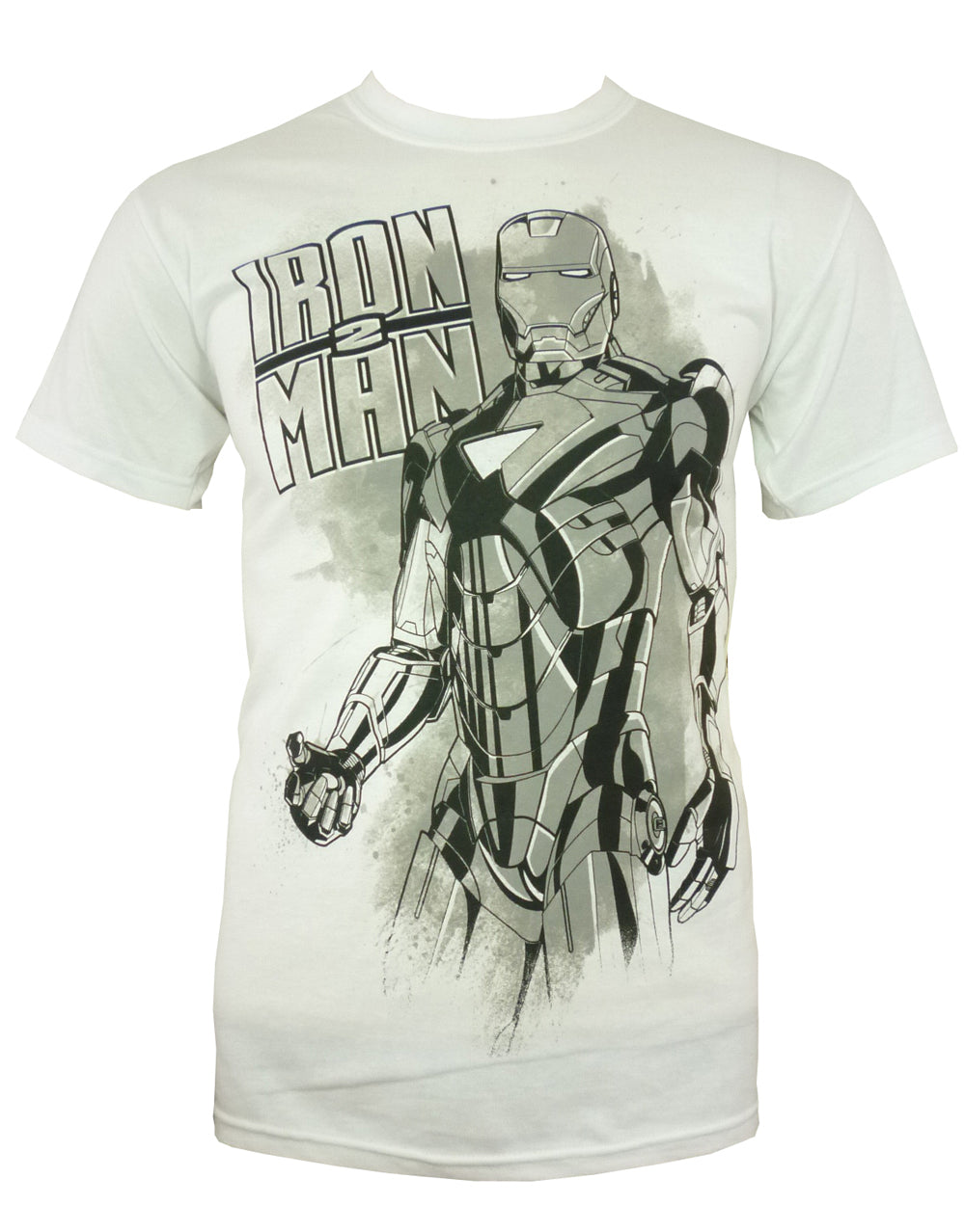 Iron Man pose graphic on a white adult t-shirt.