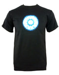 Iron Man Stark Industries graphic on a black adult t-shirt.
