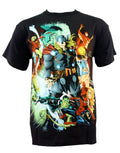 Marvel Avengers big screen heroes graphic on a black adult t-shirt.