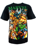 Marvel Avengers lot graphic on a black adult t-shirt.