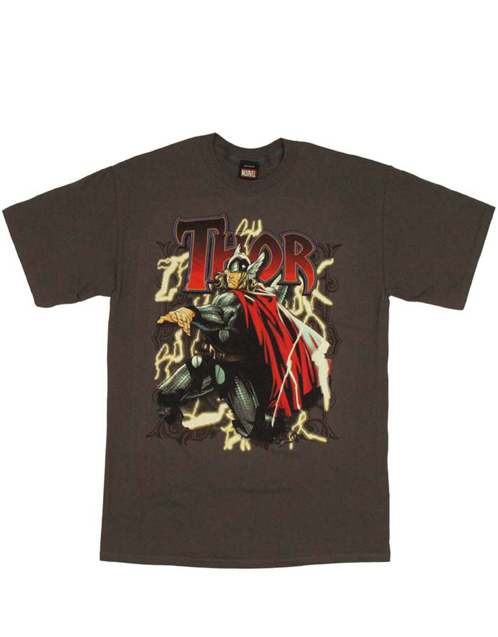 Thor power graphic on a grey adult t-shirt.