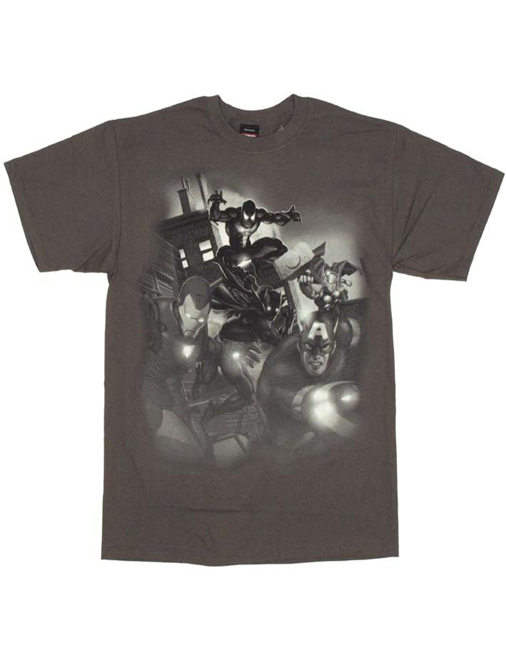 Marvel Avengers tonal warriors graphic on a grey adult t-shirt.