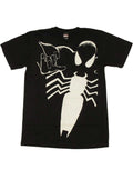 Spiderman arachnid graphic on a black adult t-shirt.