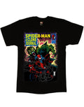 Spiderman the clone journal graphic on a black adult t-shirt.