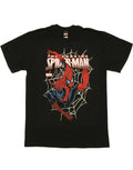 Spiderman gonna web graphic on a black adult t-shirt.