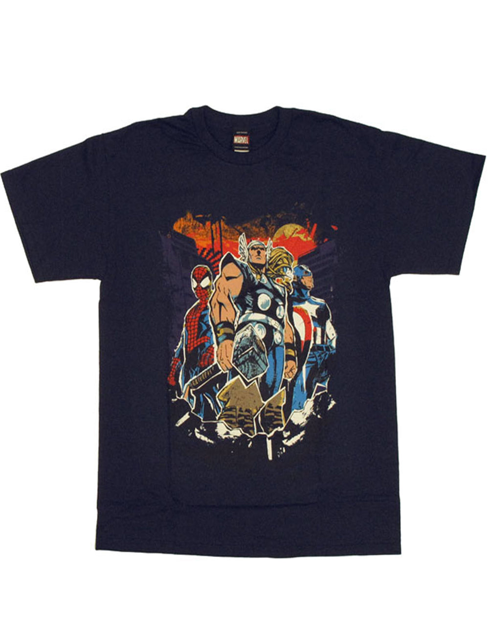 Marvel Avengers bring on the best graphic on a black adult t-shirt.
