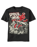 Spiderman storm creep graphic on a black adult t-shirt.