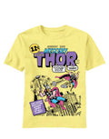 Thor double comic graphic on a yellow adult t-shirt.